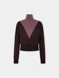Bicolor long sleeved knit top with contrasting turtleneck