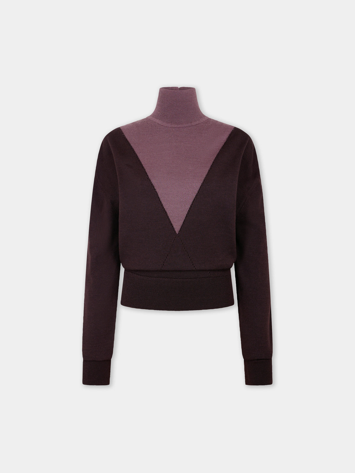 Top en maille bicolore à manches longues avec col roulé contrasté - Image 1