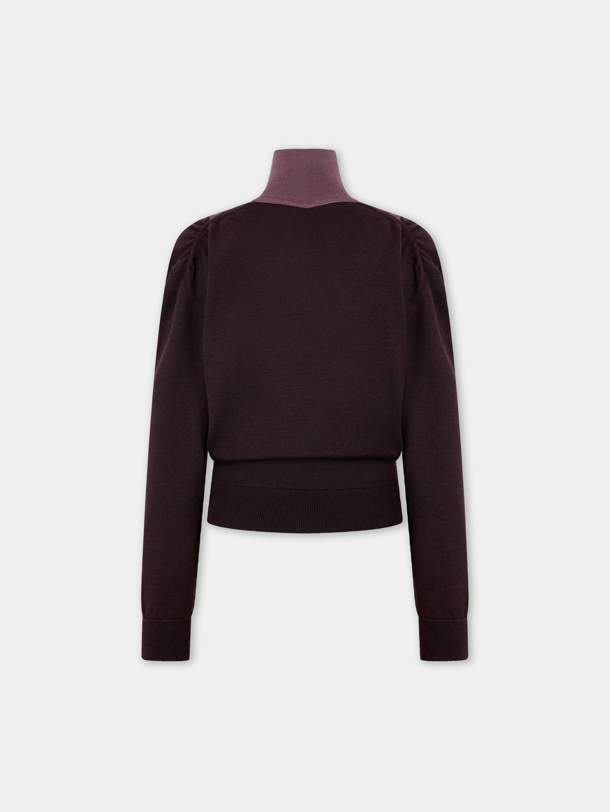 Top en maille bicolore à manches longues avec col roulé contrasté