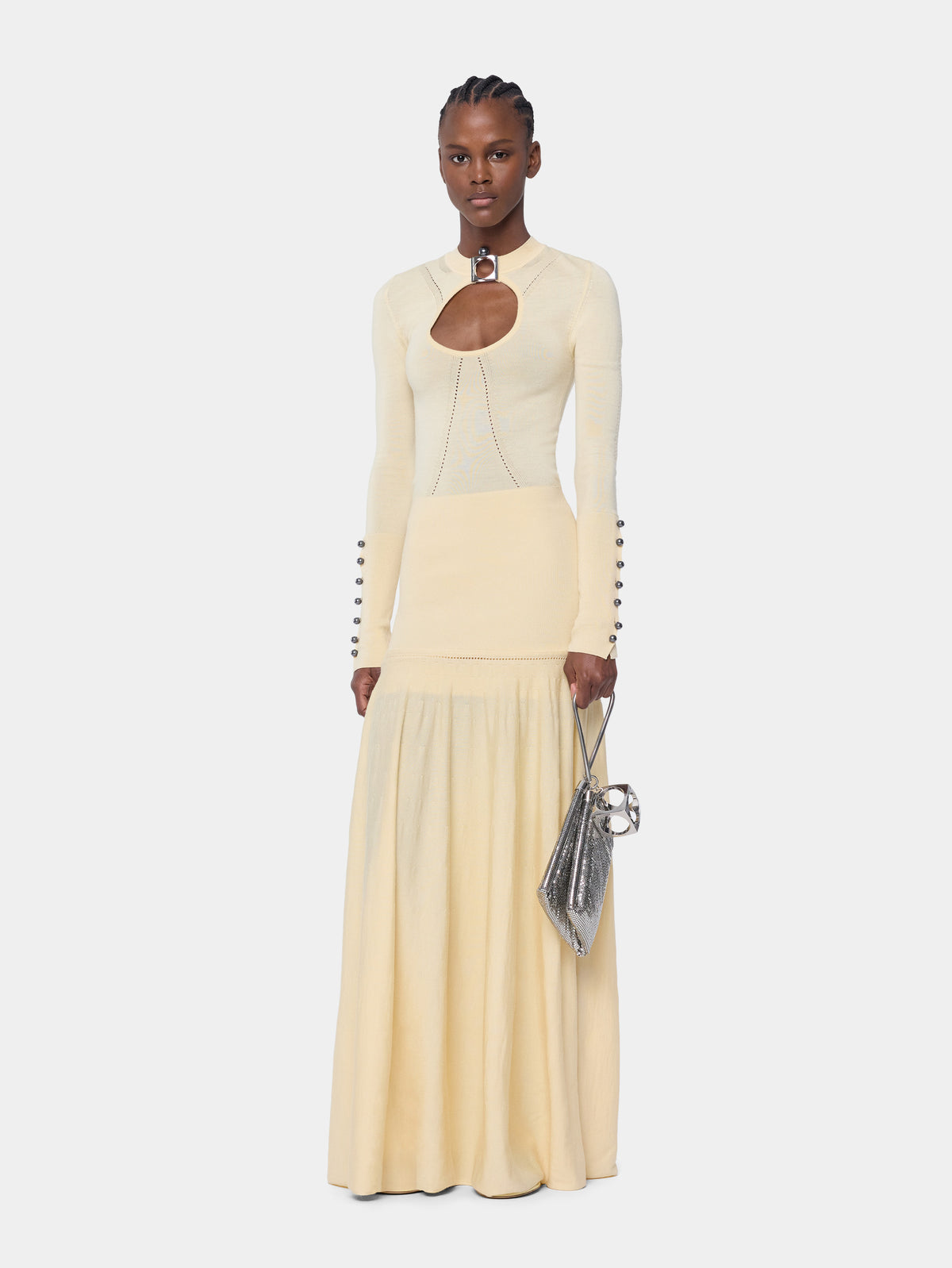 Robe longue en maille jaune clair Dinh Van x Rabanne avec bijoux signature - Image 2