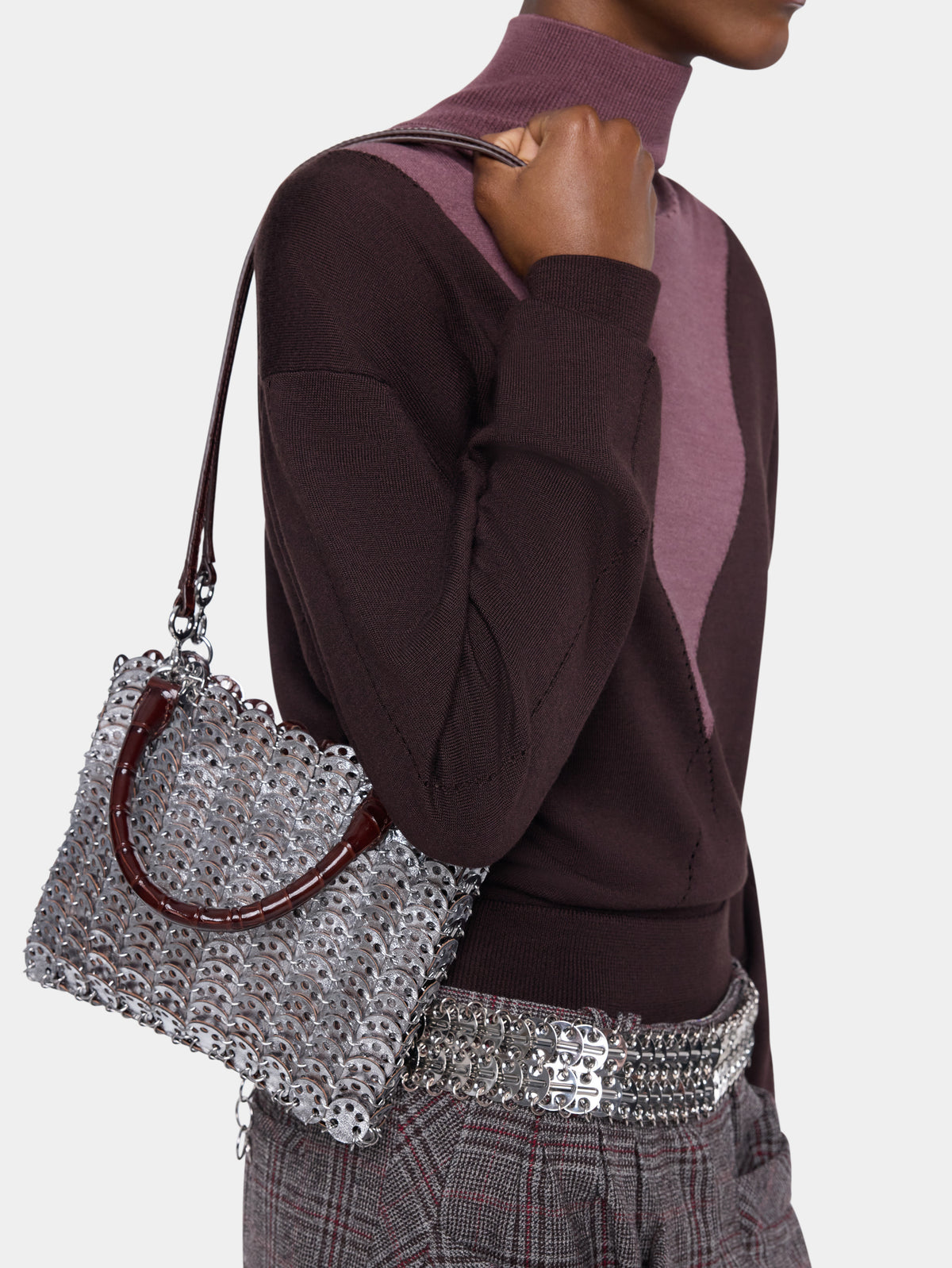 1969 Flip bag in reversible brown embossed and silver leather - Image 2