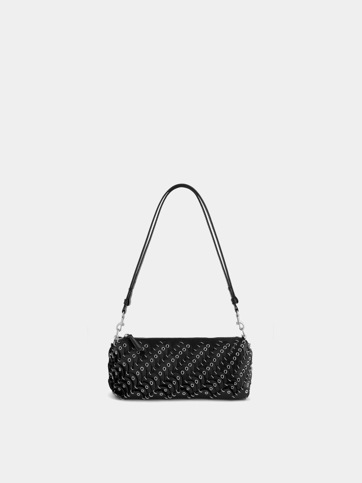 Small Baguette bag in black leather with silver eyelets - Image 1