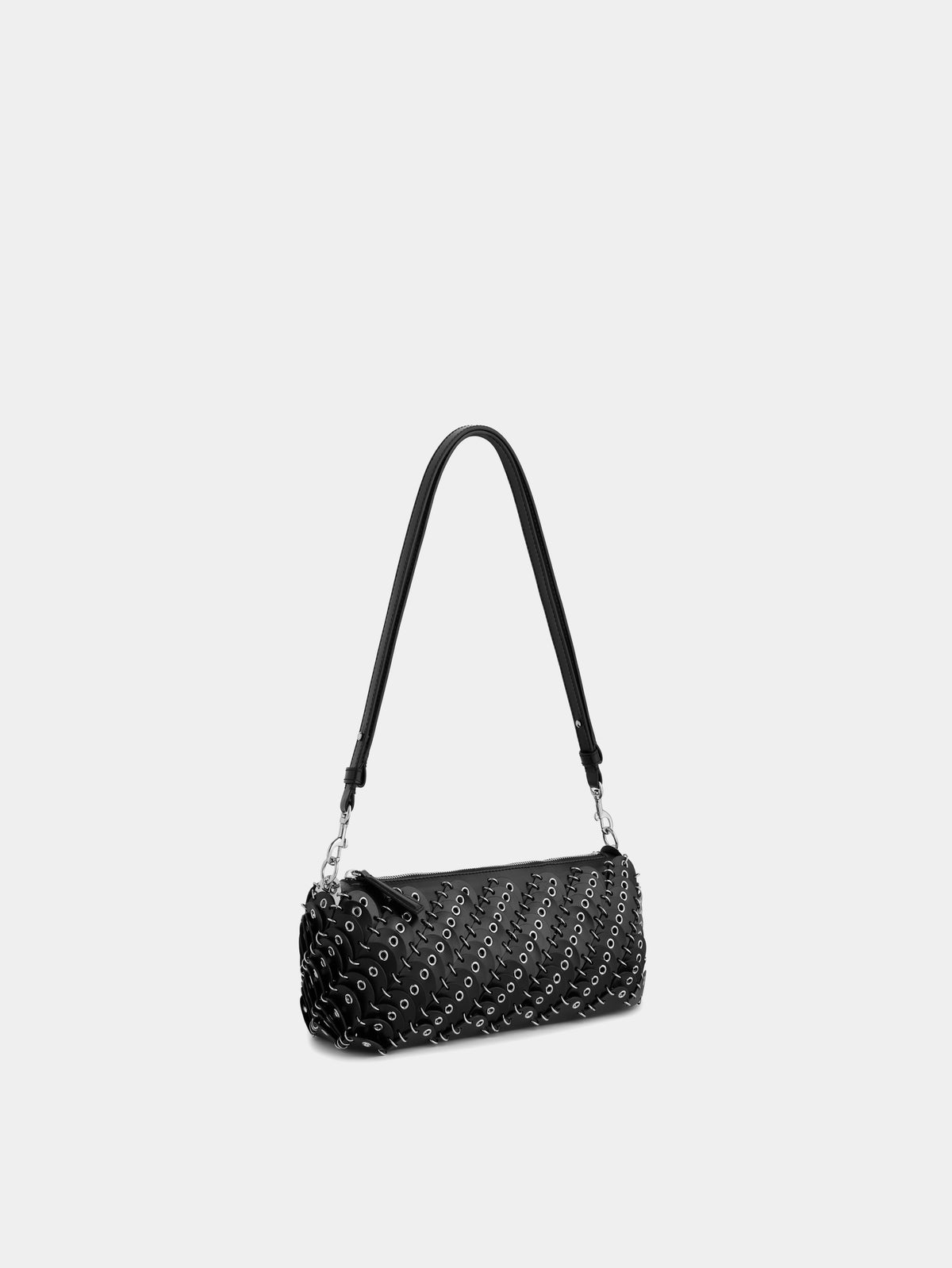 Small Baguette bag in black leather with silver eyelets - Image 3