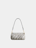 Petit sac Baguette en cuir argenté avec œillets ton sur ton