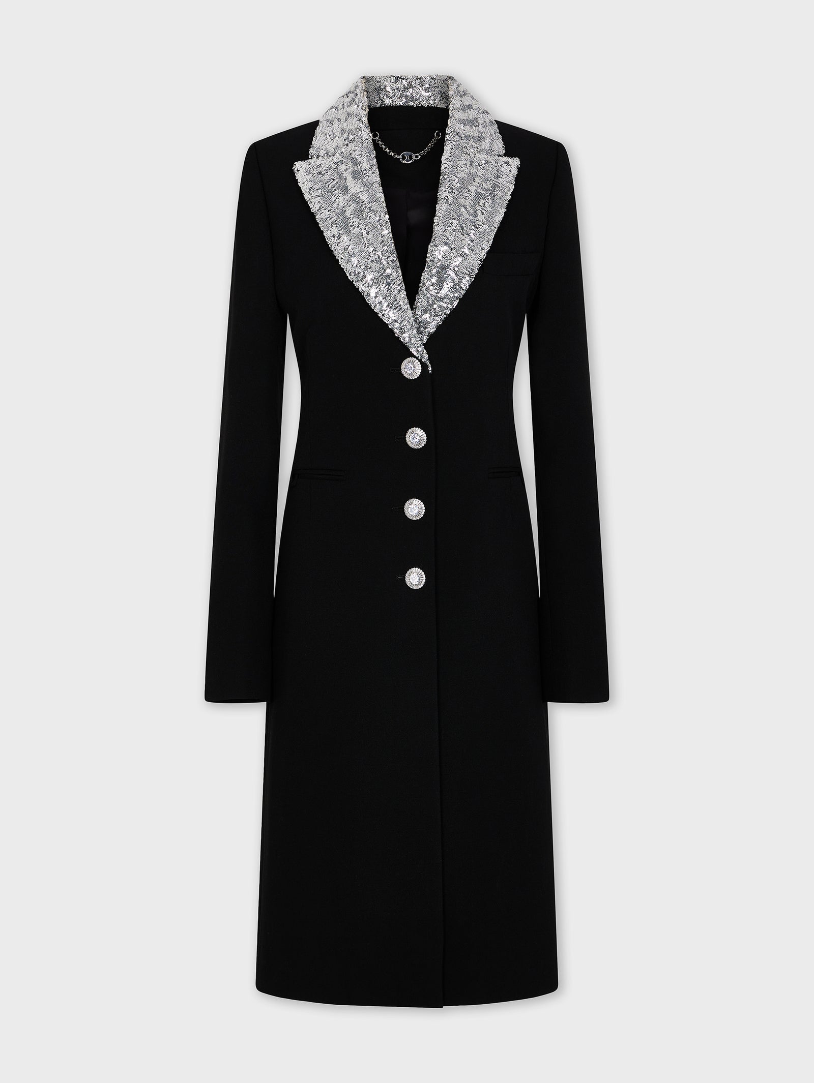 Long wool coat with sequin collar position 1 - Image 1