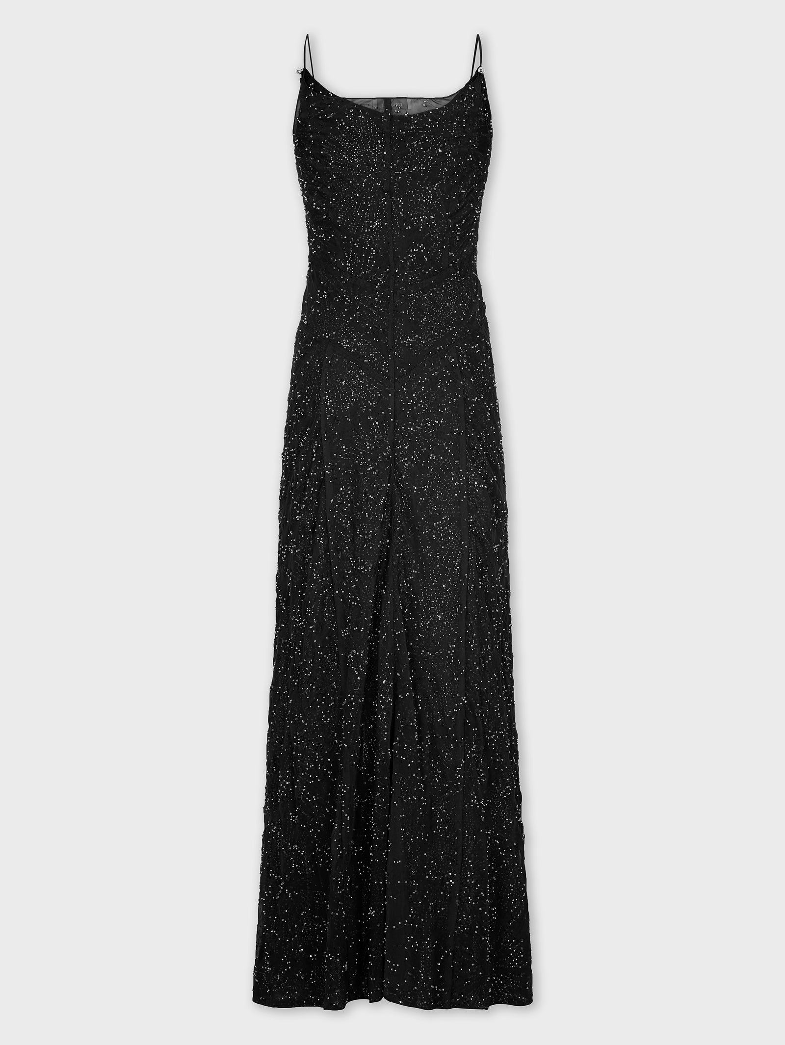 Long crepe dress with pearl embroidery position 2 - Image 2