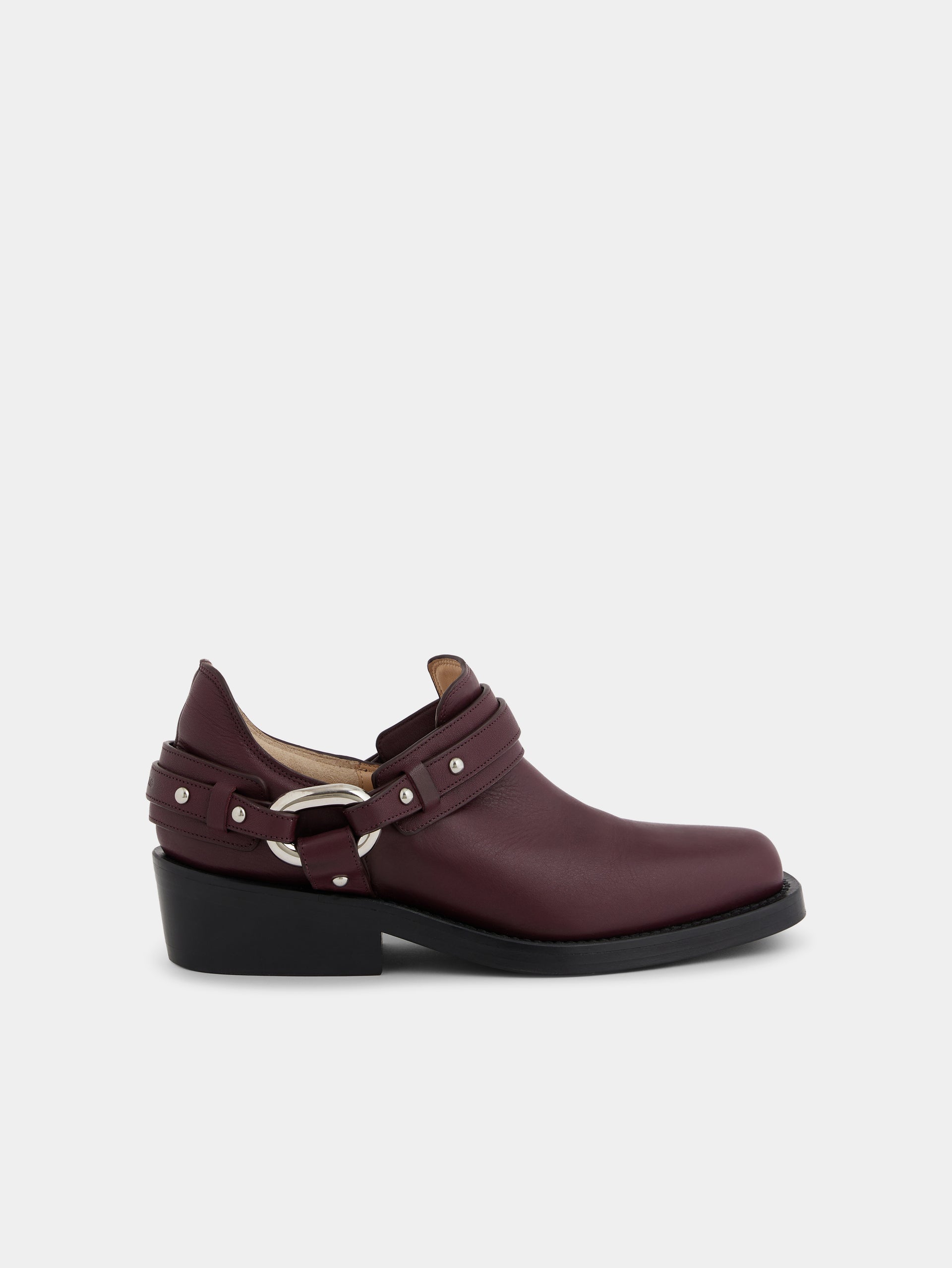 Biker ankle boots in leather burgundy position 1