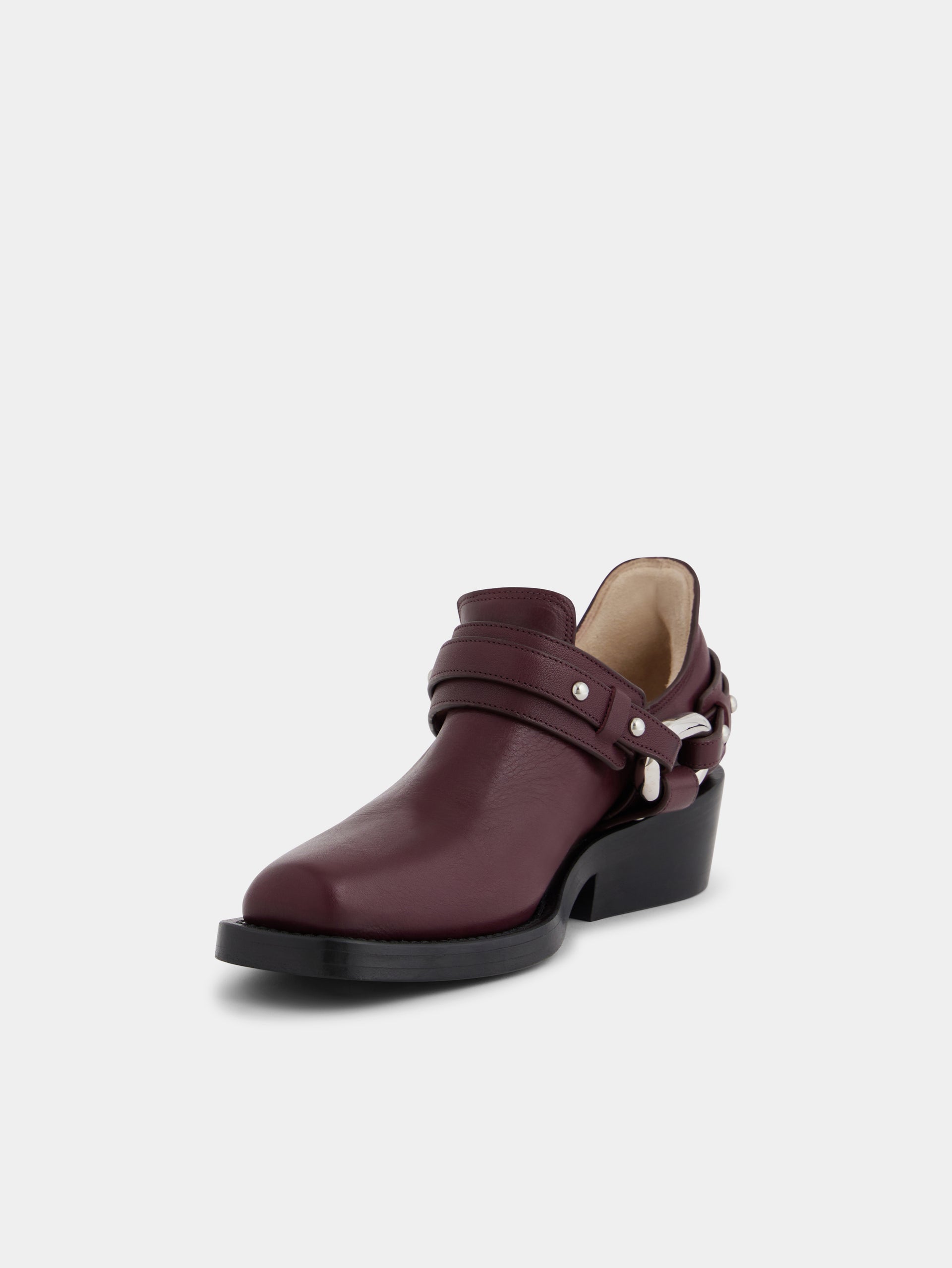 Biker ankle boots in leather burgundy position 2