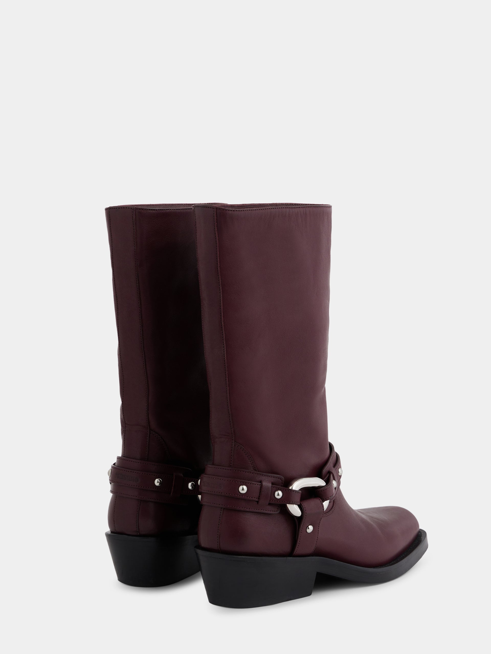 Biker boots in leather brugundy position 4