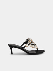 Kitten heel sandals with strass