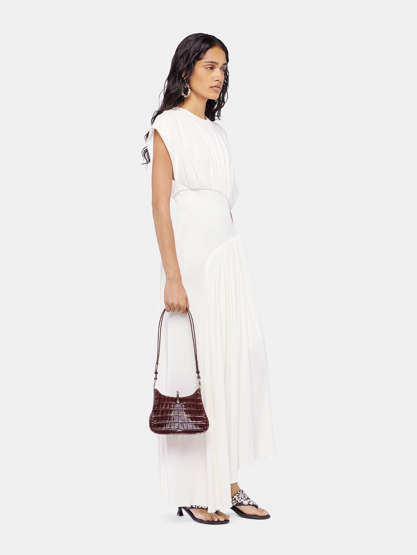 Long dress with ruched details ivory position 2 - Image 2