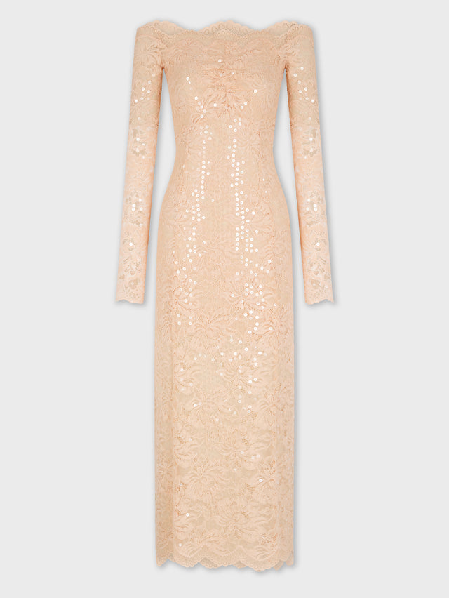 Midi lace dress with sequins embroideries - Image 1