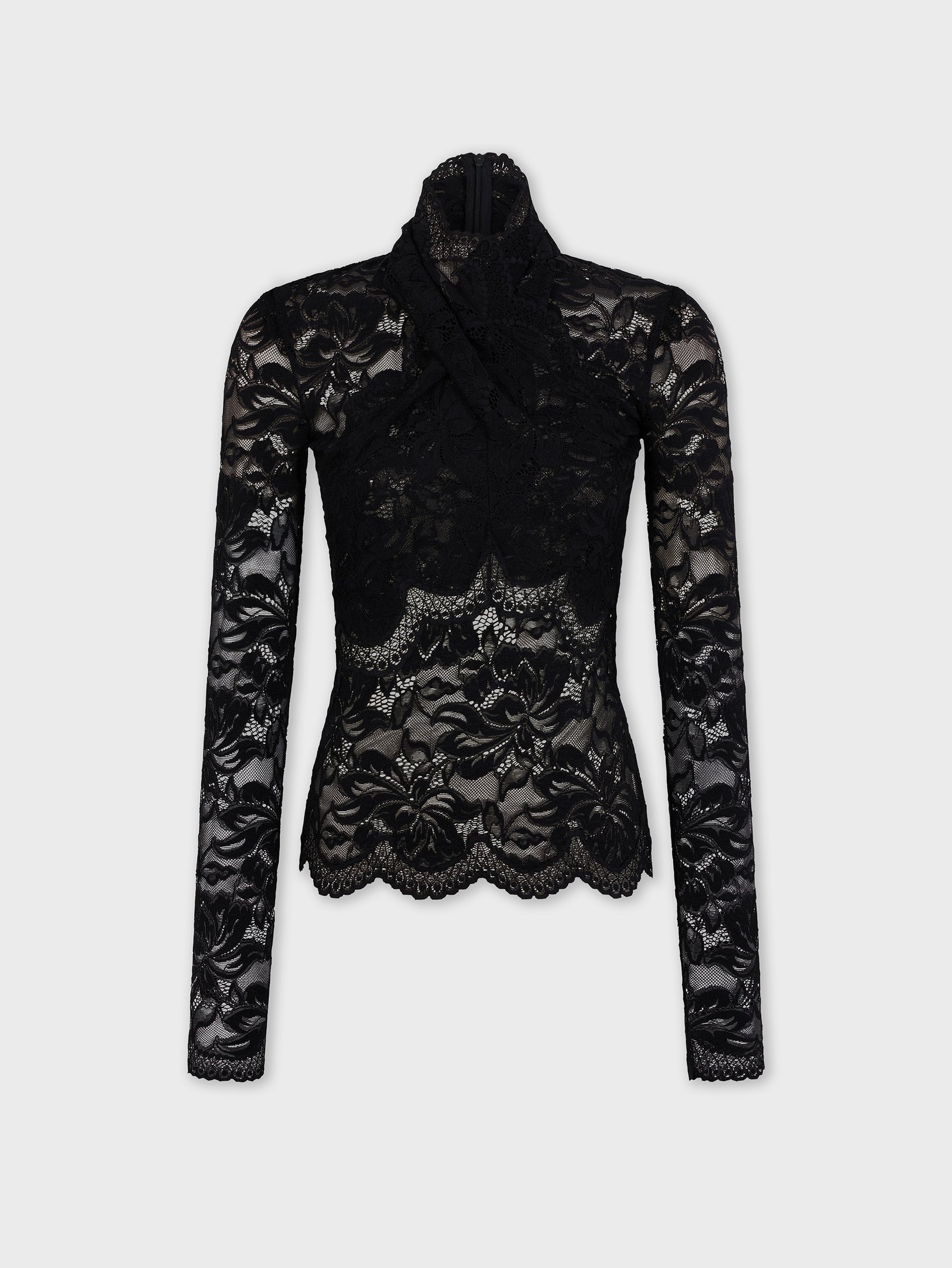 Long-sleeved lace top with cut-out details black position 1