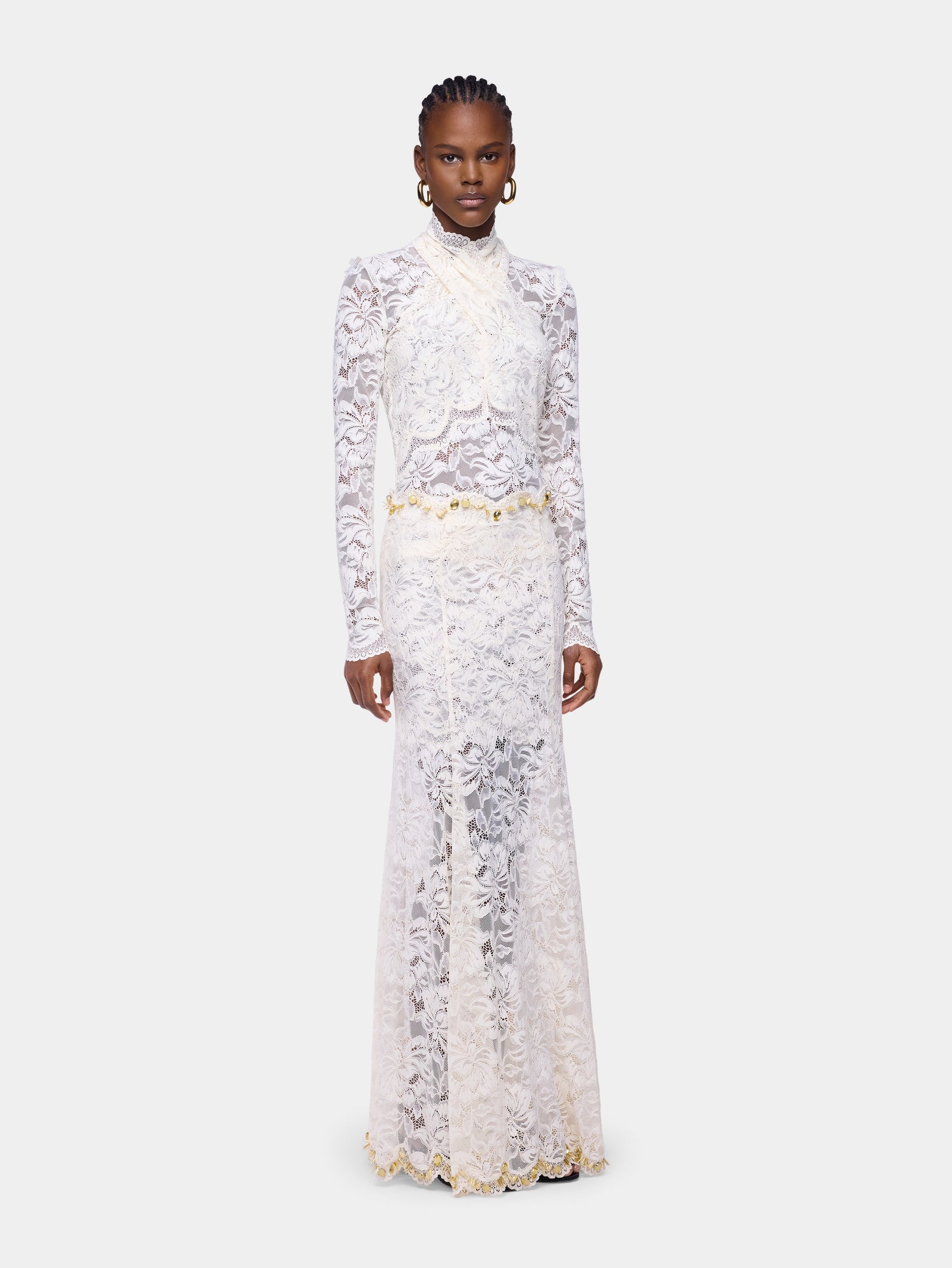 Long Skirt In Off White Hand Embroidered Lace position 1 - Image 1