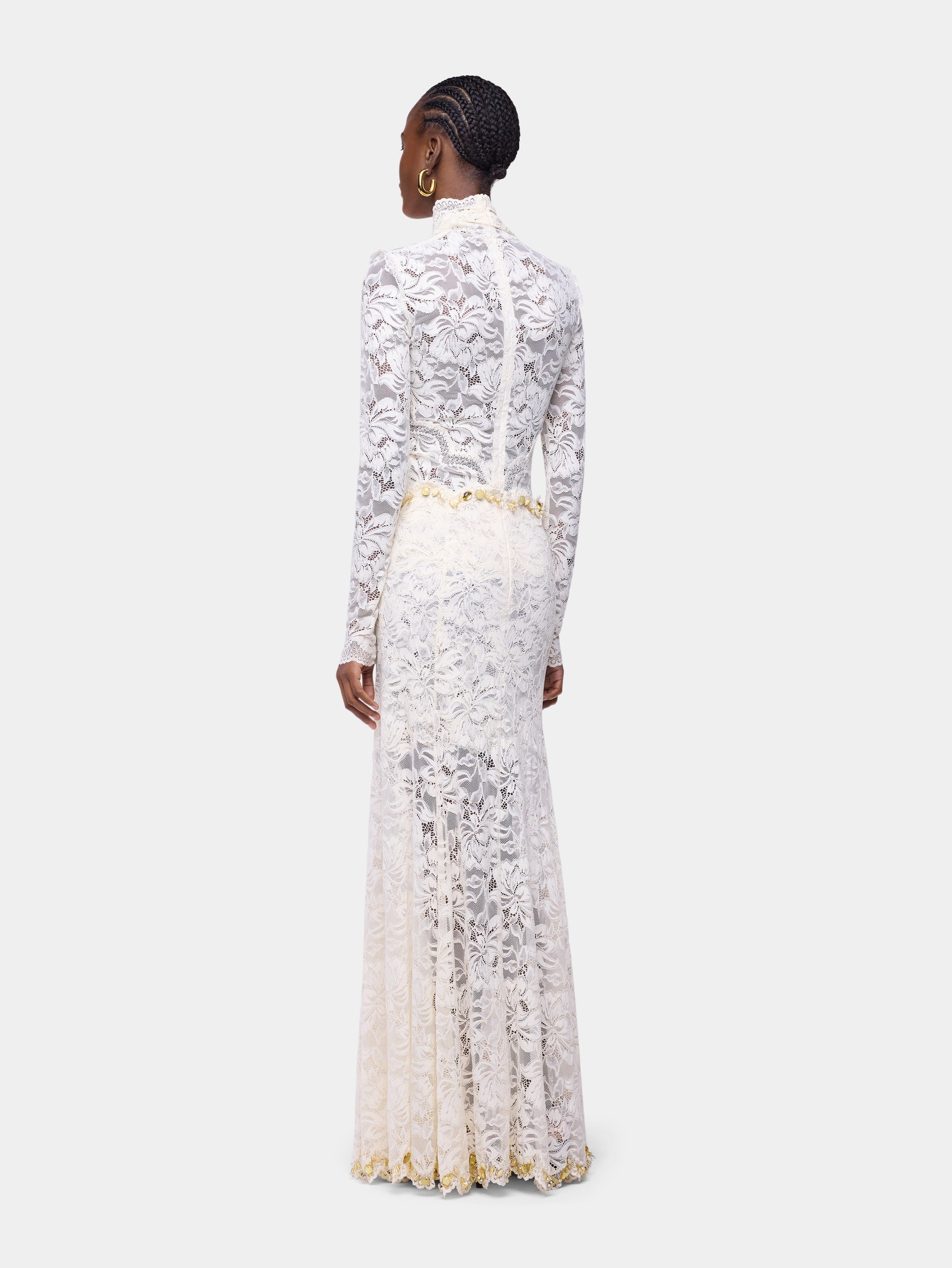 Long-sleeved lace top with cut-out details ivory position 5