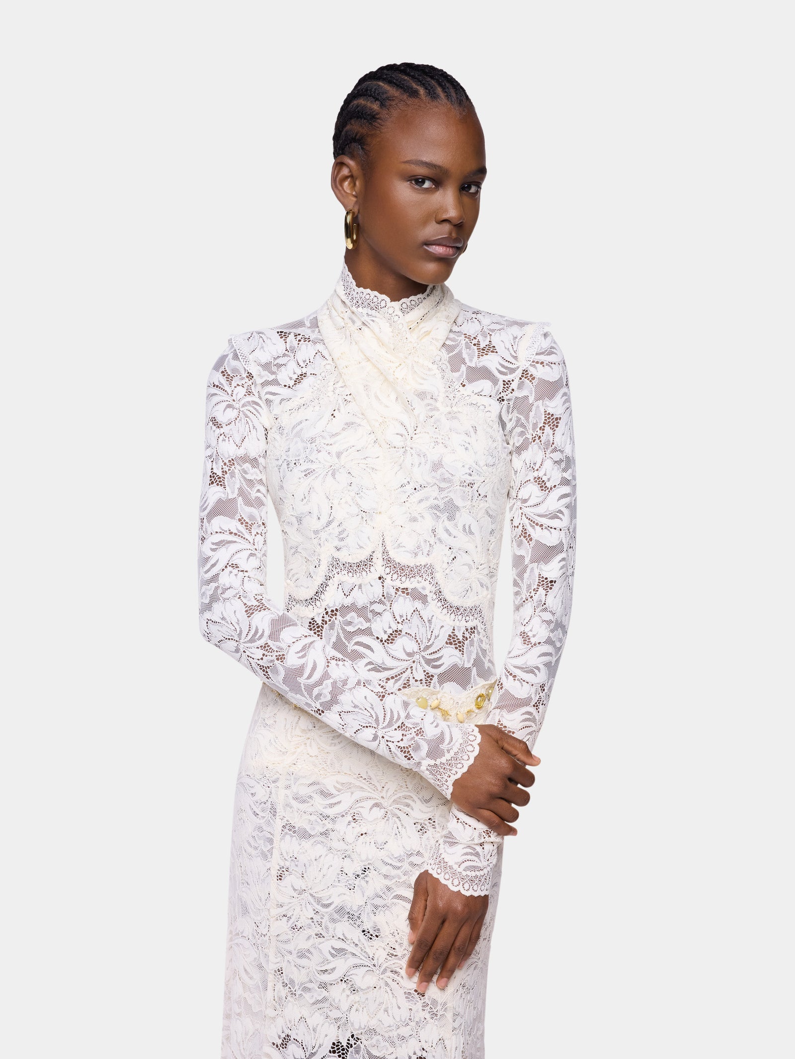 Long-sleeved lace top with cut-out details ivory position 3 - Image 3