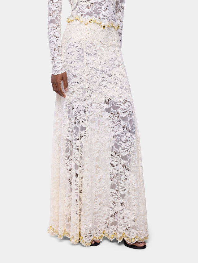 Long Skirt In Off White Hand Embroidered Lace - Image 2