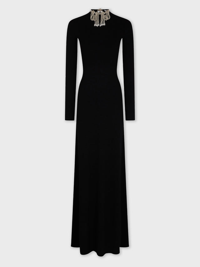 Long backless knit dress with embroideries - Image 1