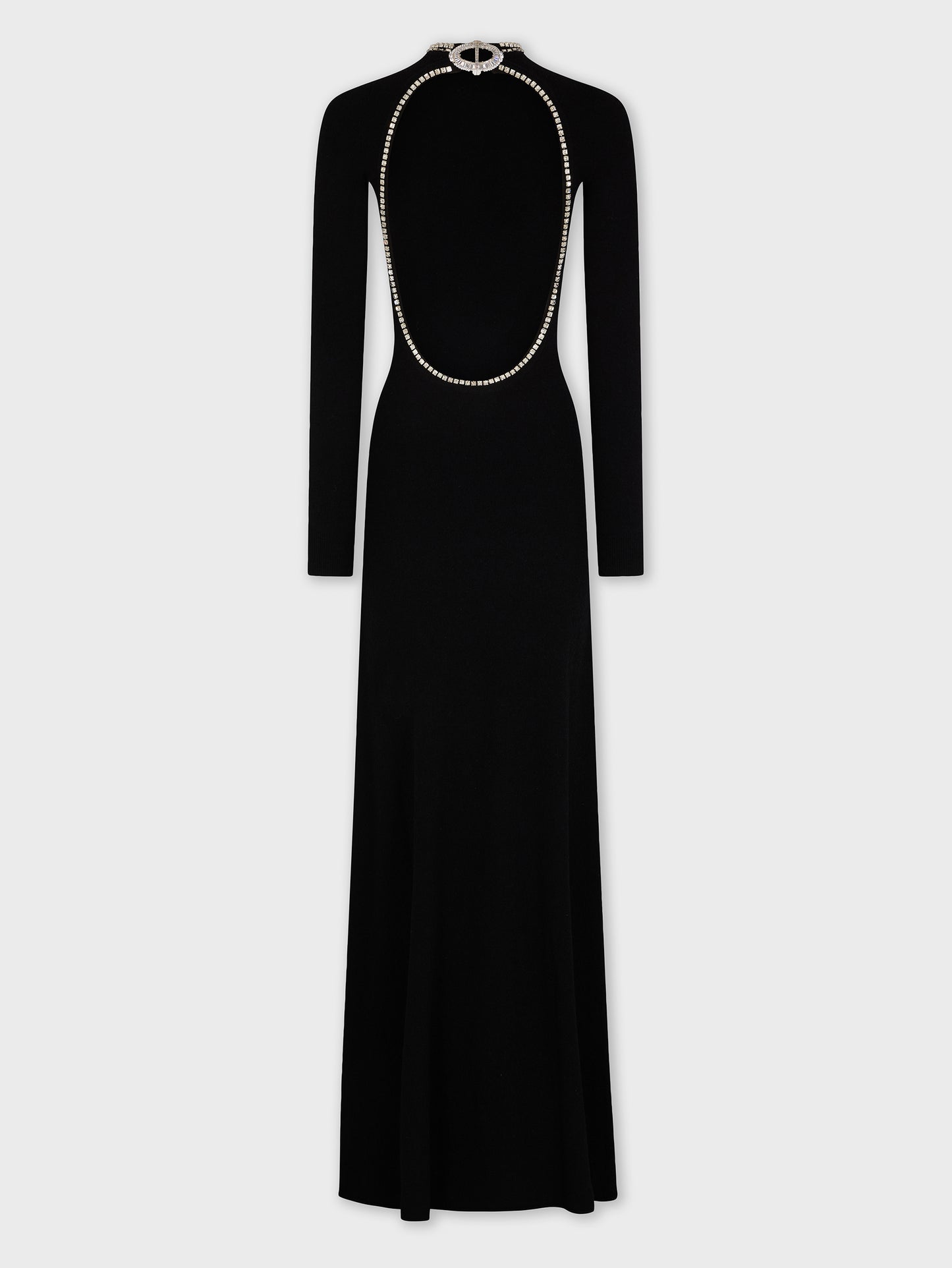 Long backless knit dress with embroideries