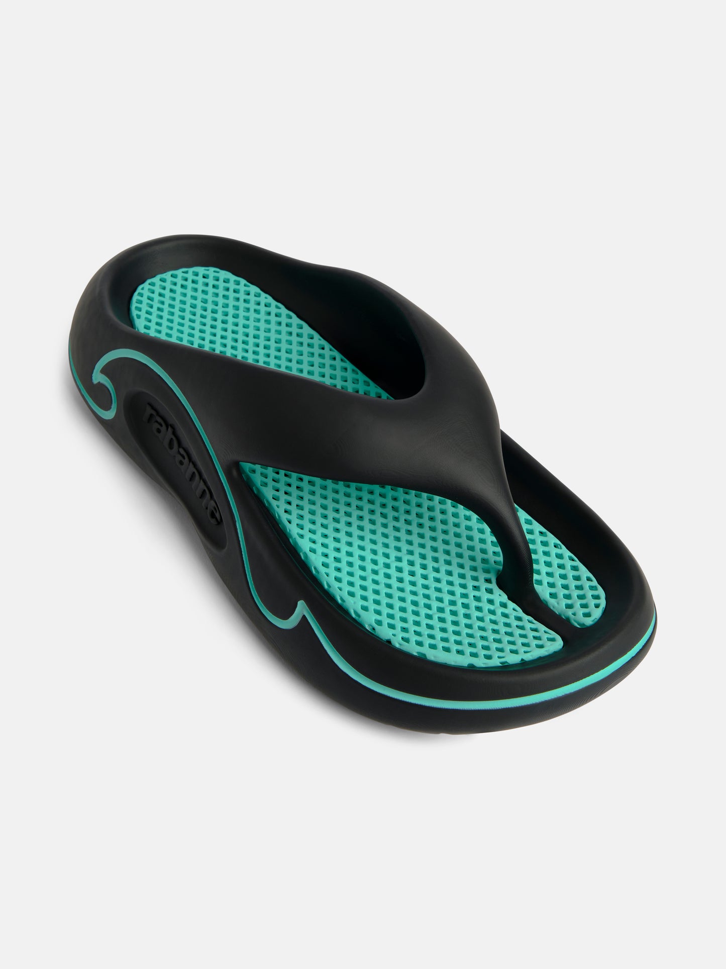 Flat sandals black and teal rubber shoes position 2