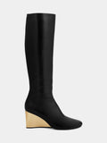 Golden heel knee-high leather Boots