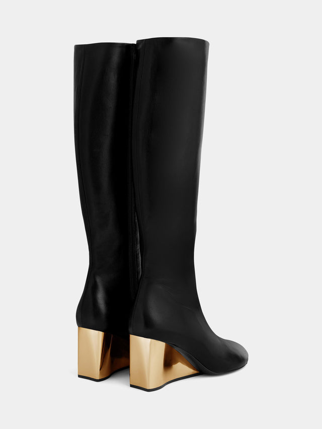 Golden heel knee-high leather Boots - Image 3