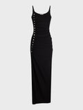 Sleeveless black drapé pression dress