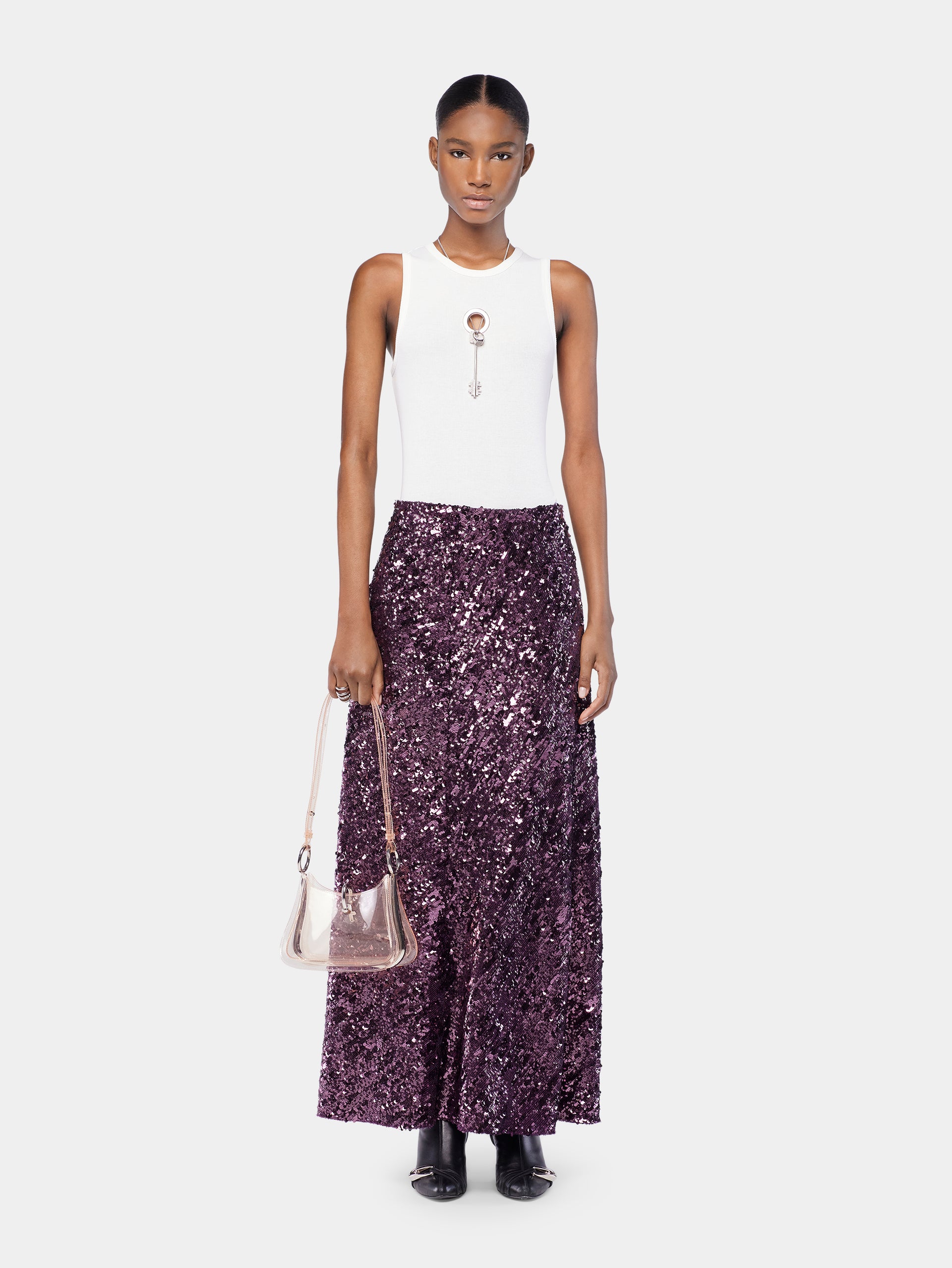 Long skirt in jersey with sequin details position 2
