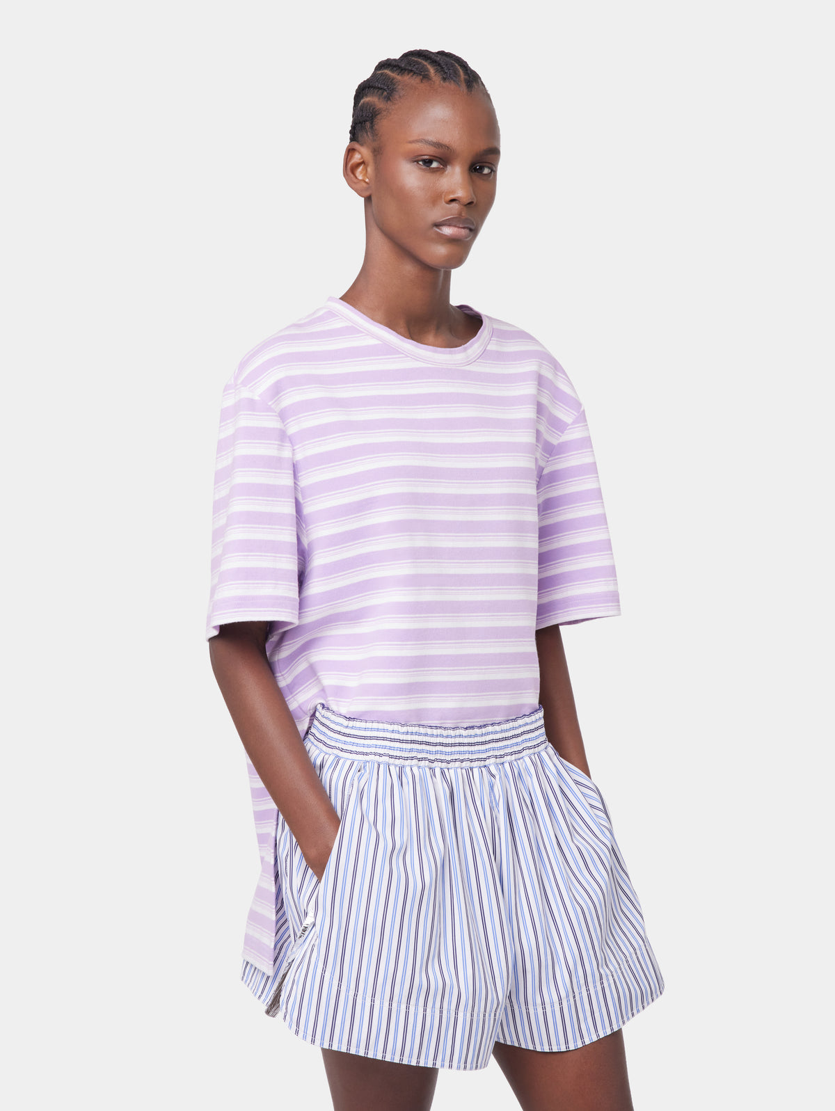 STRIPED SHORTS IN COTTON POPLIN position 3 - Image 3