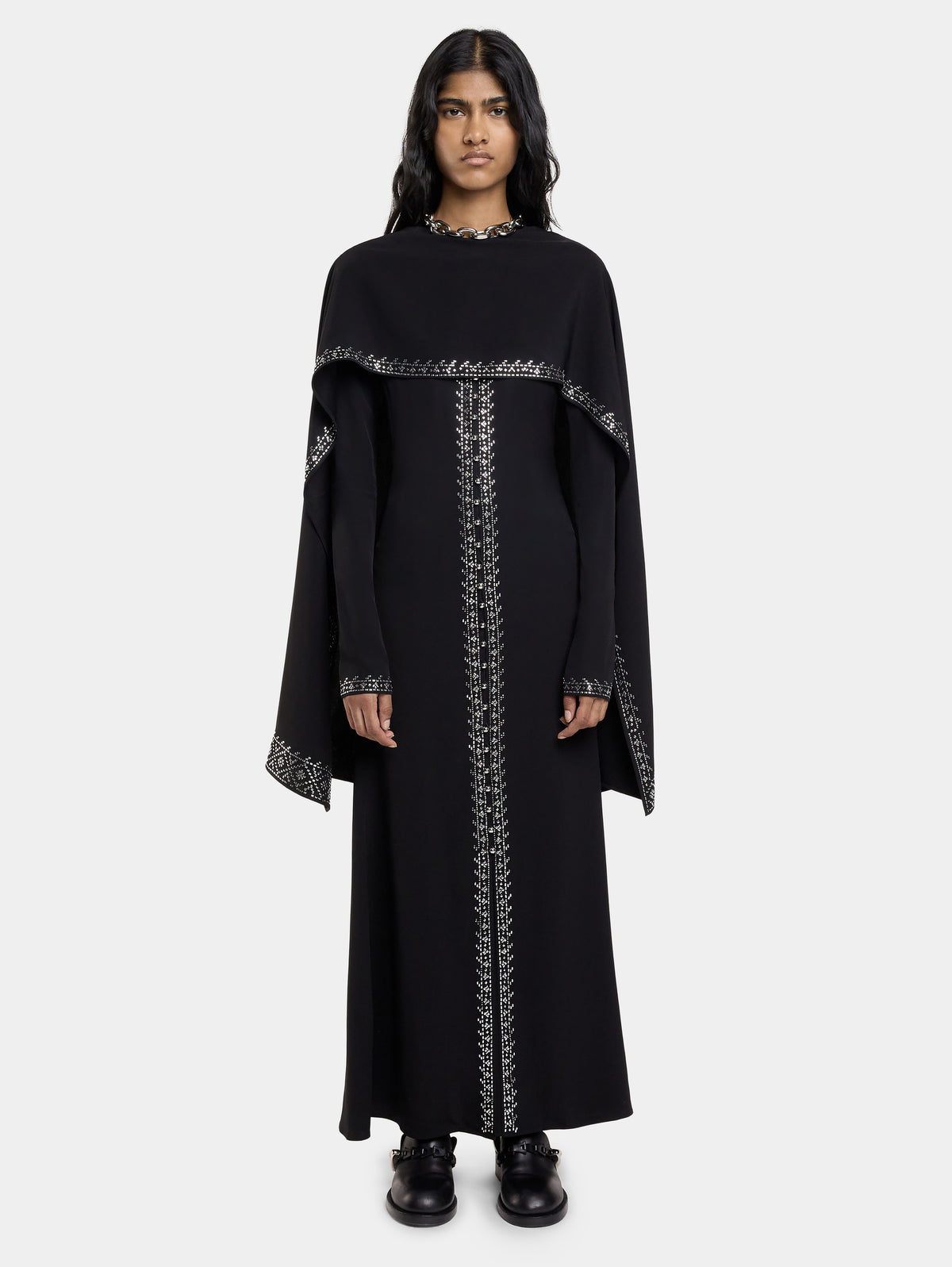 EMBELLISHED LONG DRESS IN SATIN CREPE - Image 1