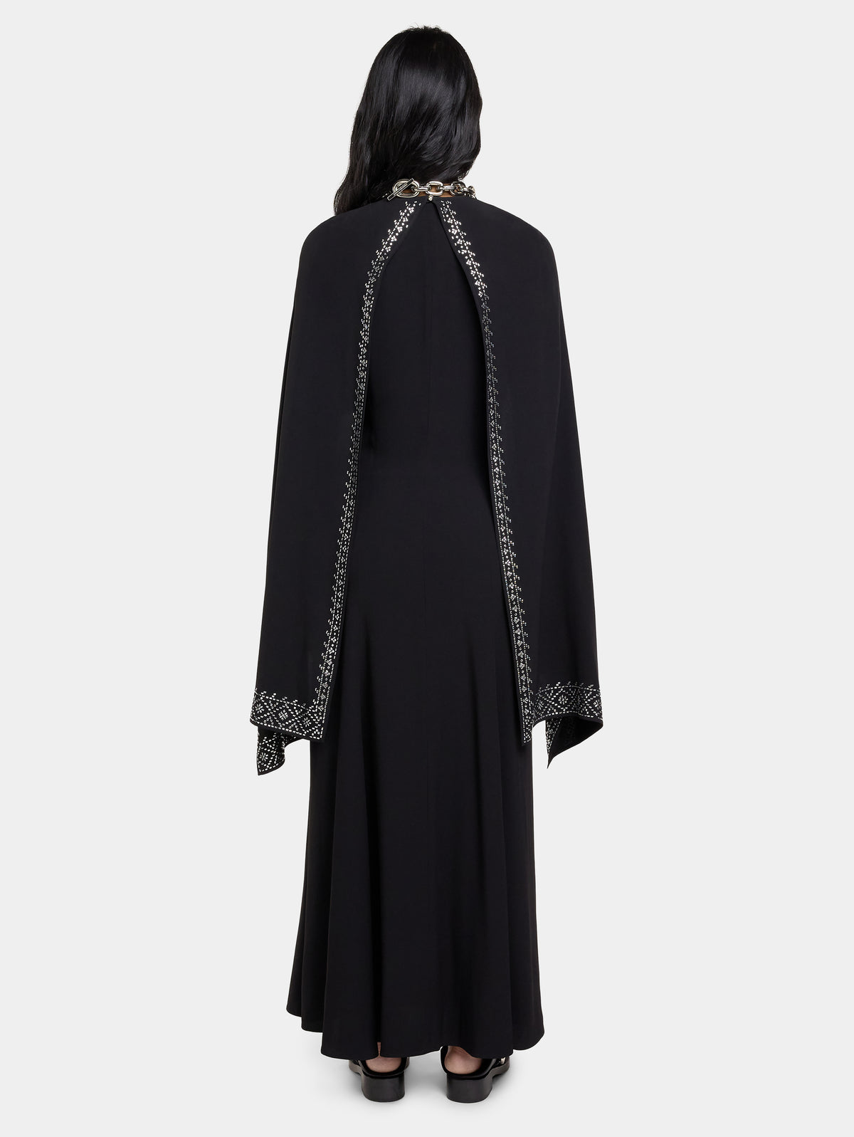 EMBELLISHED LONG DRESS IN SATIN CREPE
