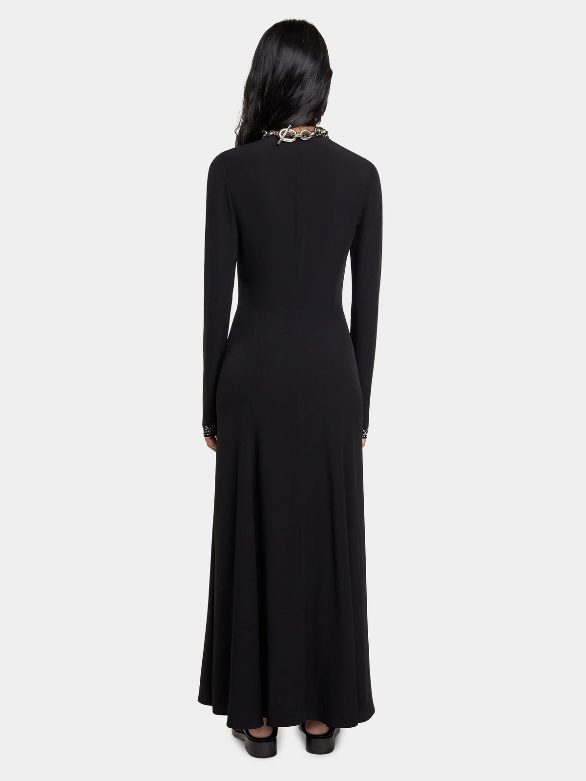 EMBELLISHED LONG DRESS IN SATIN CREPE