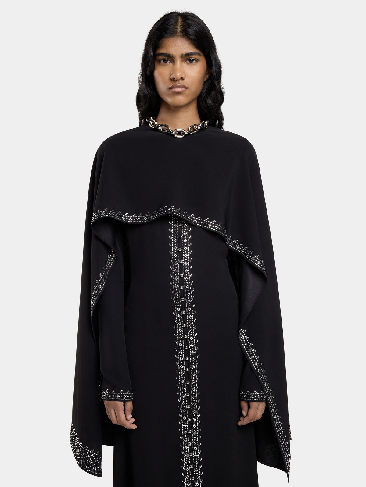 EMBELLISHED LONG DRESS IN SATIN CREPE