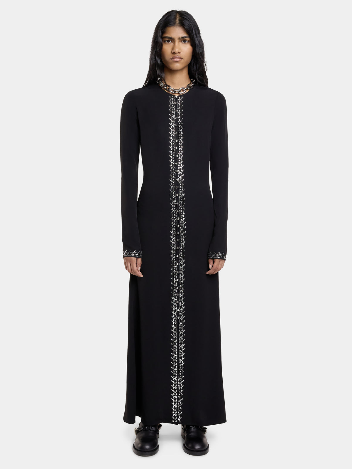 EMBELLISHED LONG DRESS IN SATIN CREPE - Image 3