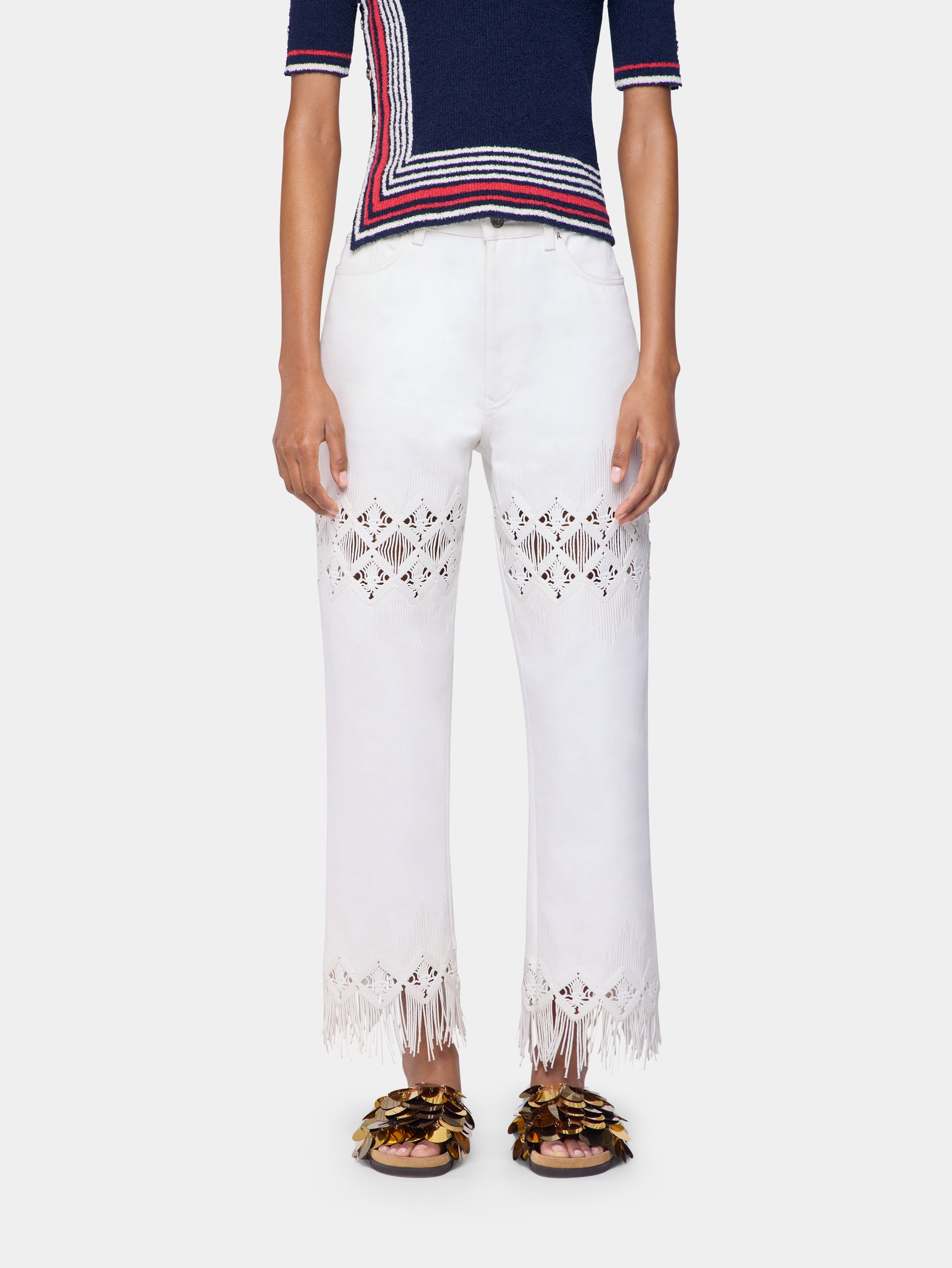 Trousers in denim with embroidery details position 3 - Image 3