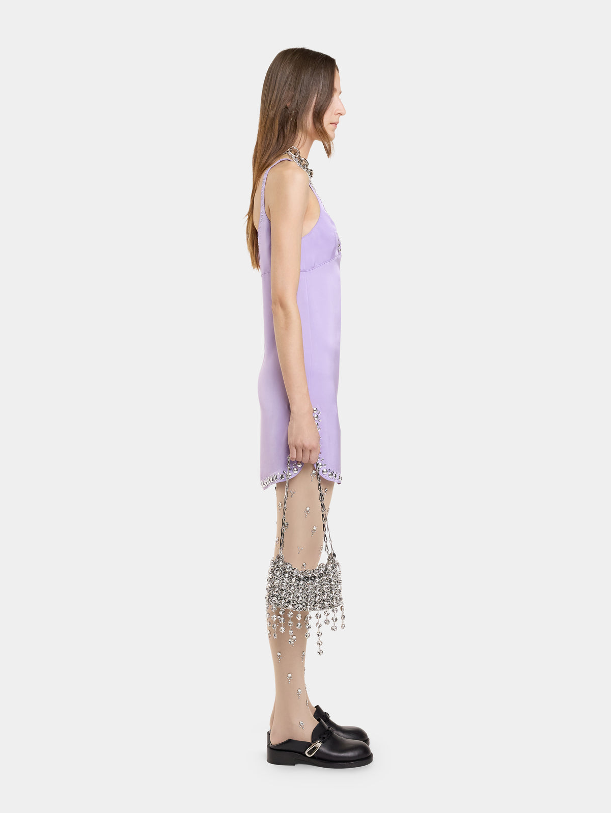 ROBE COURTE LAVANDE EN SATIN