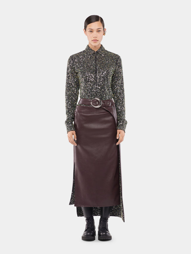Double layer midi skirt in fake leather - Image 2