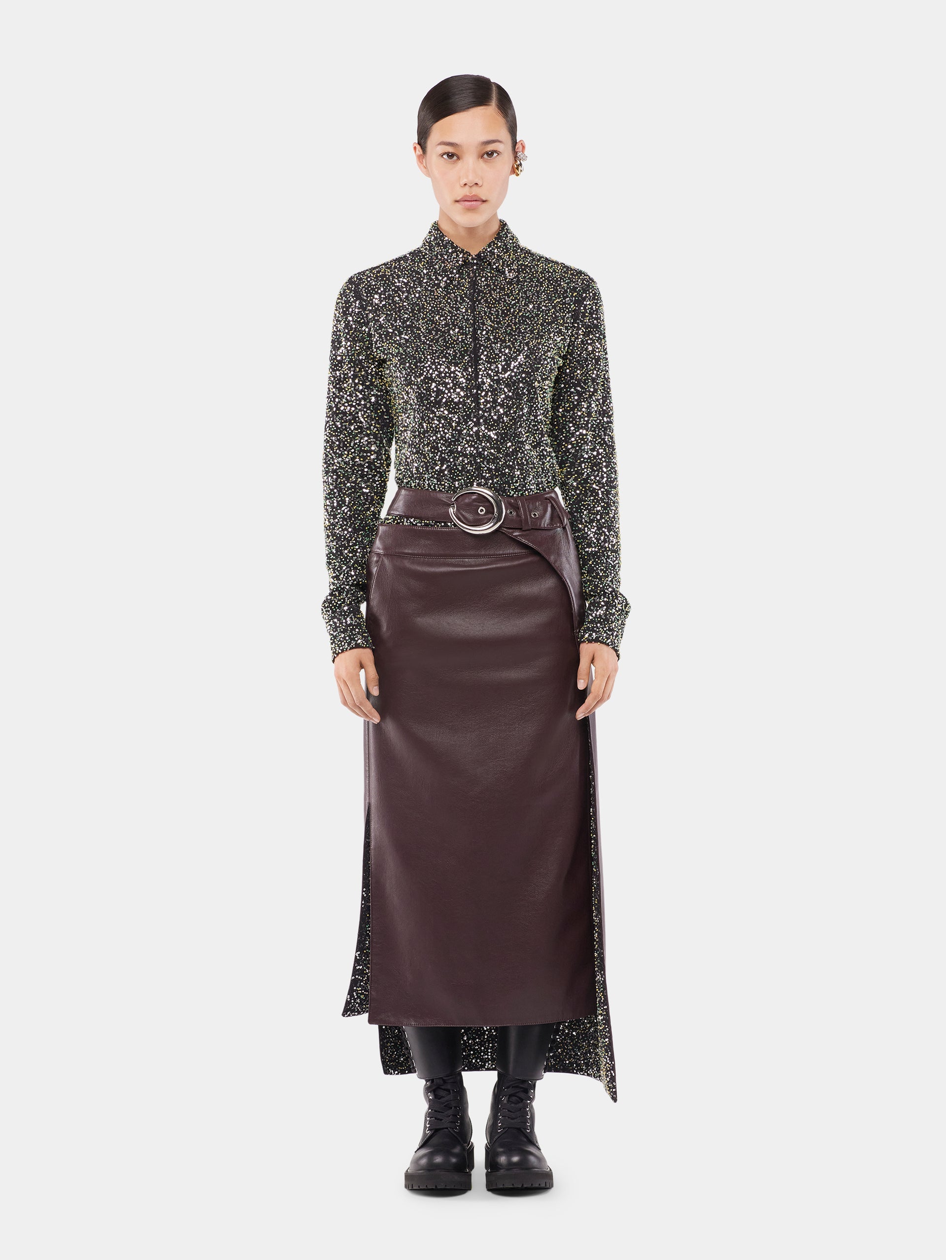 Shirt in crepe with sequin embroidery details position 2