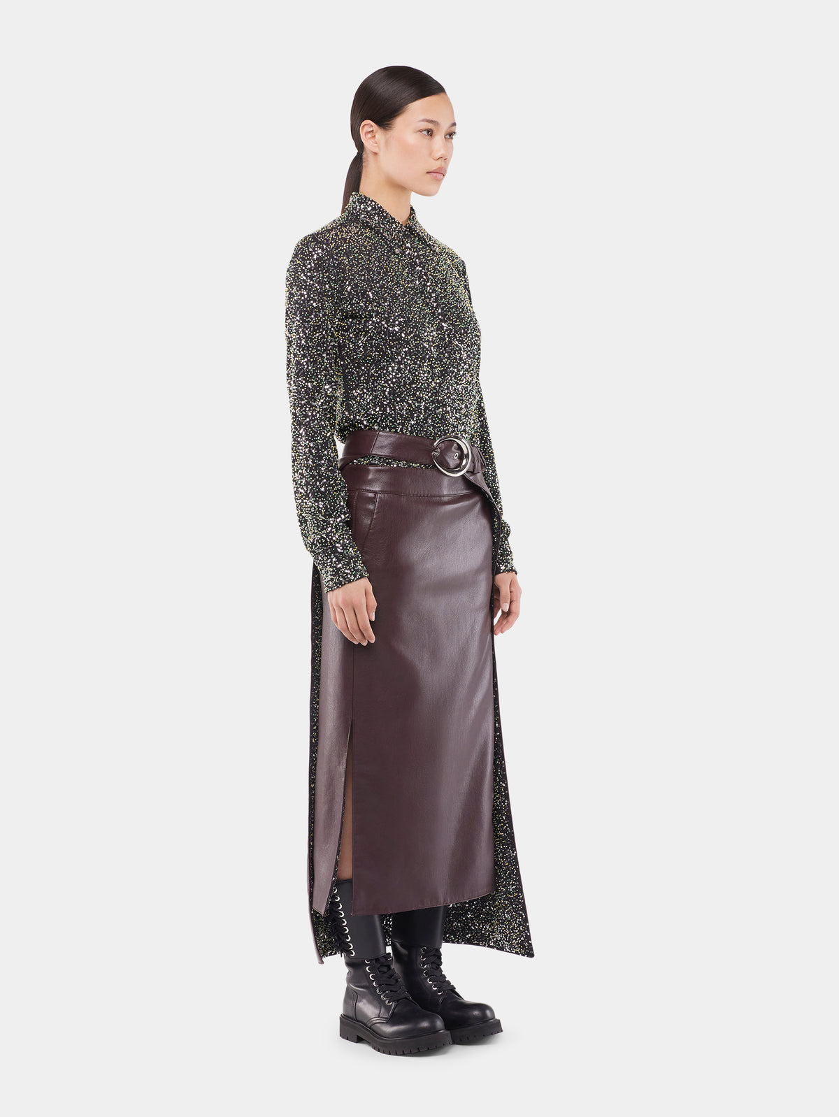 Shirt in crepe with sequin embroidery details position 3