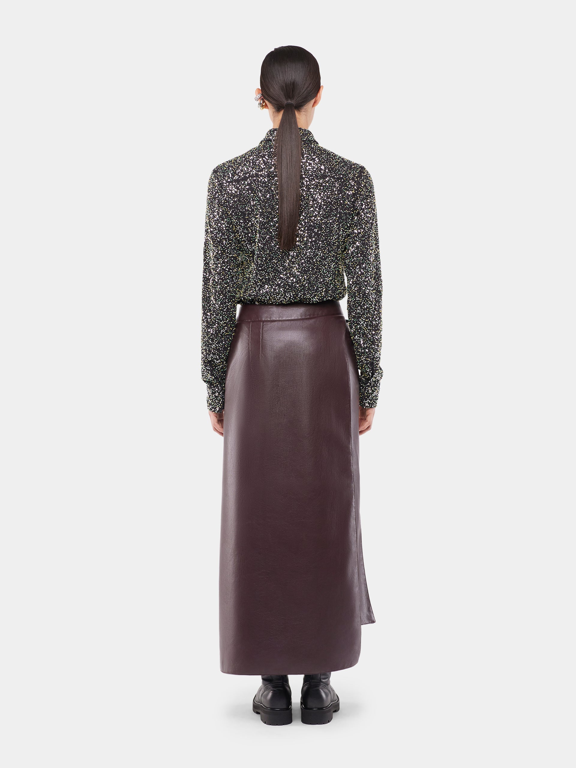 Double layer midi skirt in fake leather position 4