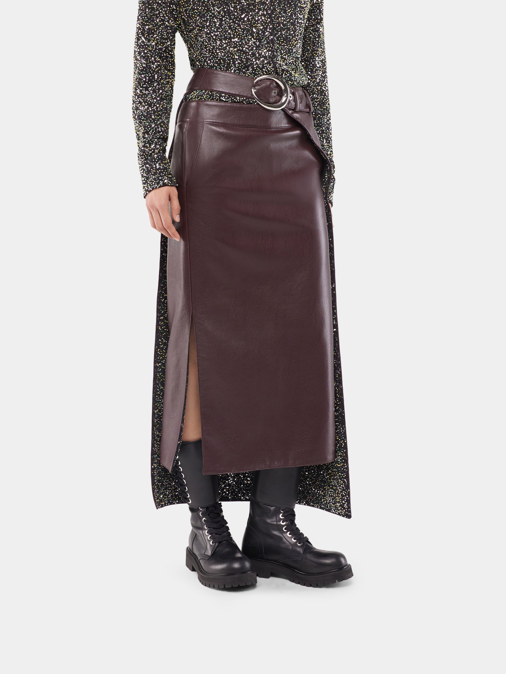 Double layer midi skirt in fake leather position 5
