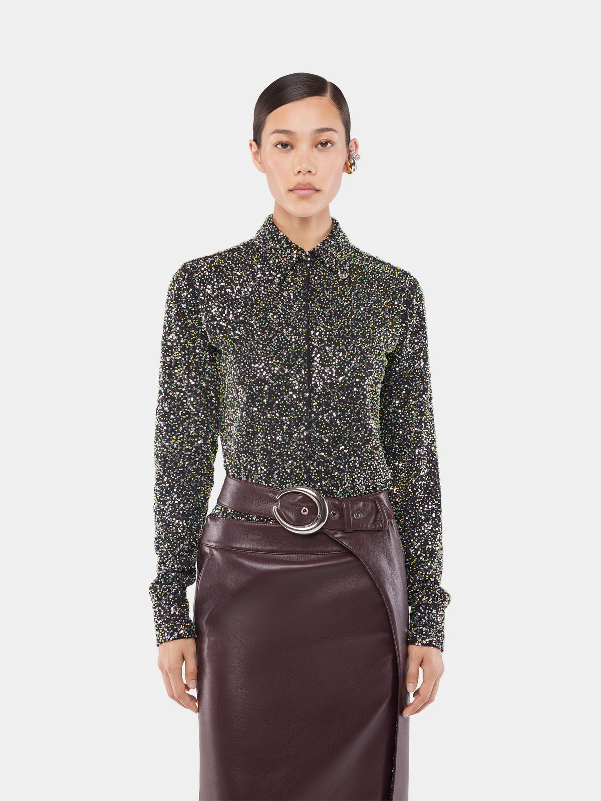 Shirt in crepe with sequin embroidery details position 5