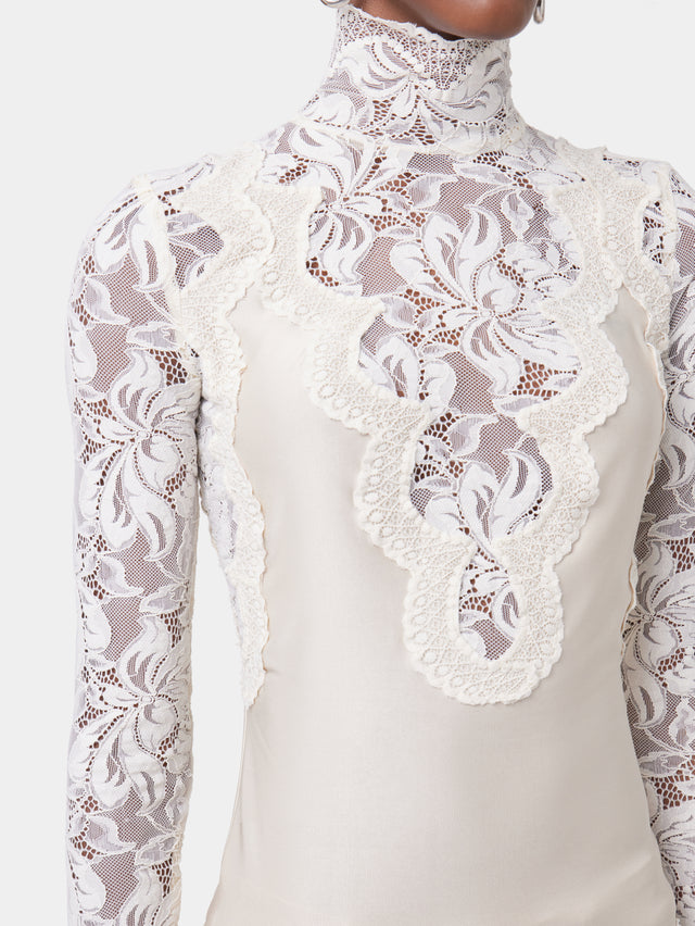 Ivory long sleeve top in lace and jersey - Image 3