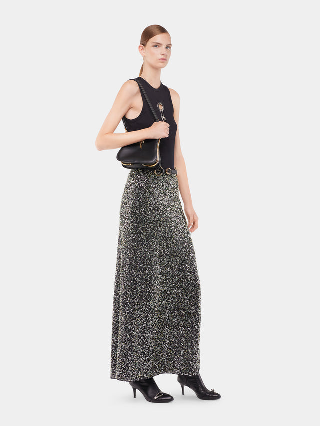 Long skirt in crepe with sequin embroidery details - Image 3