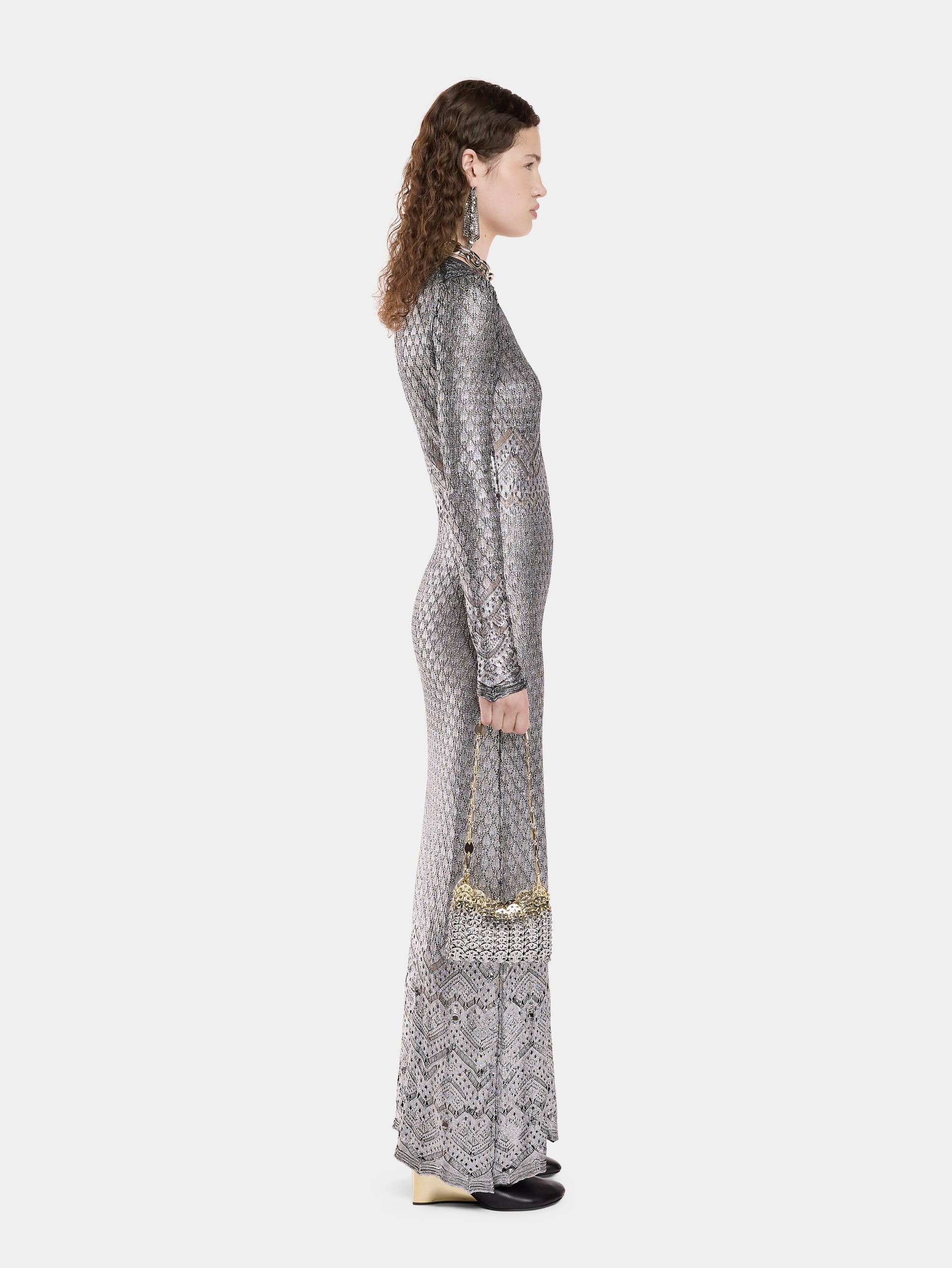 ROBE LONGUE EN MAILLE EFFET DENTELLE