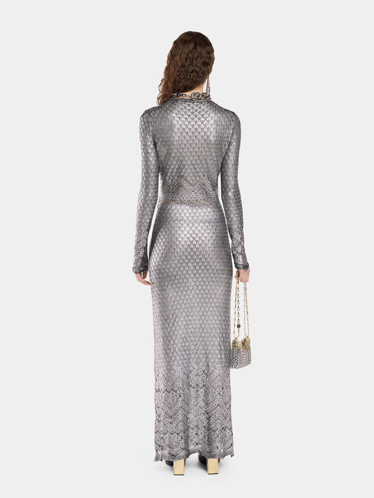ROBE LONGUE EN MAILLE EFFET DENTELLE