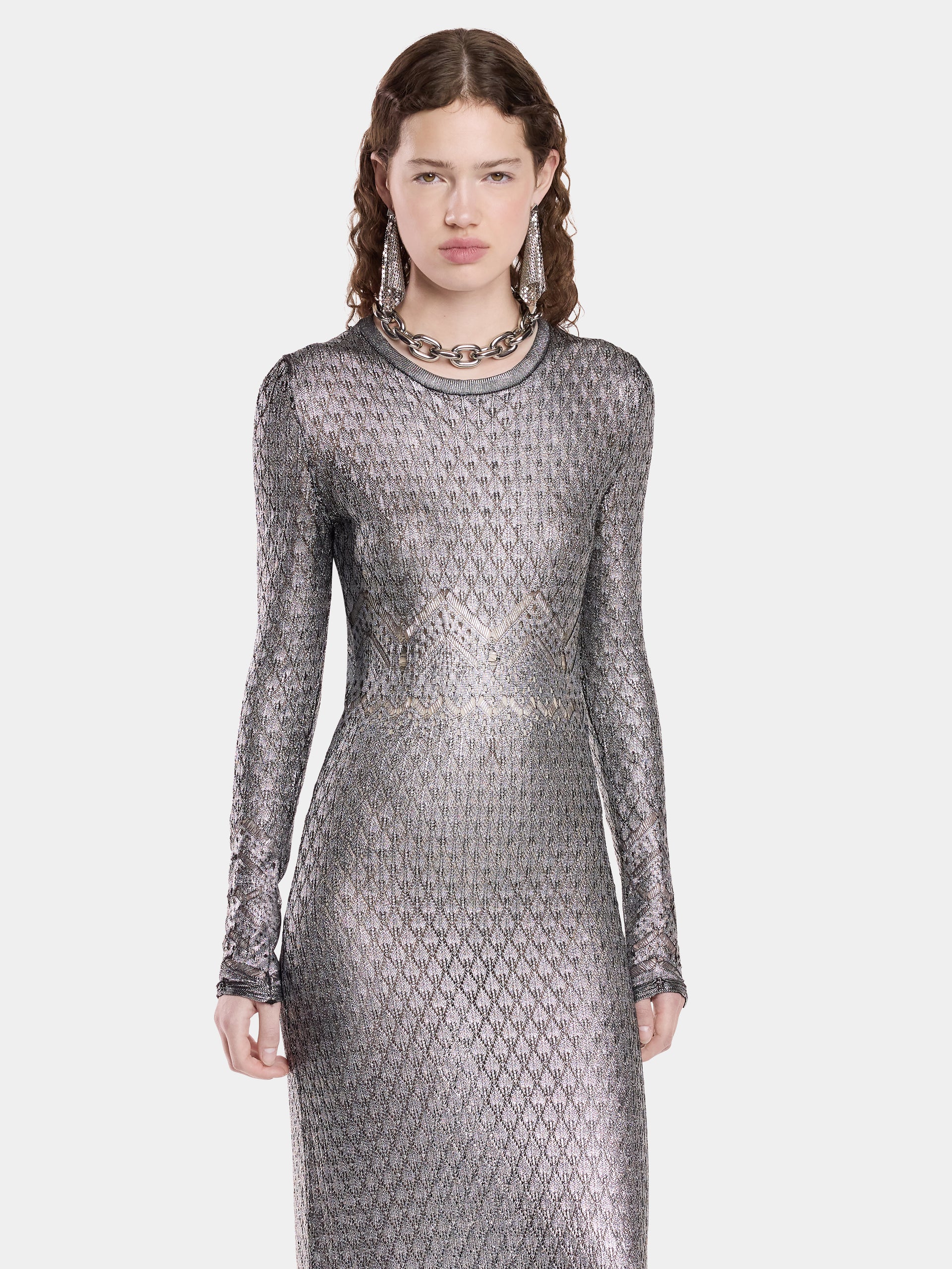 ROBE LONGUE EN MAILLE EFFET DENTELLE