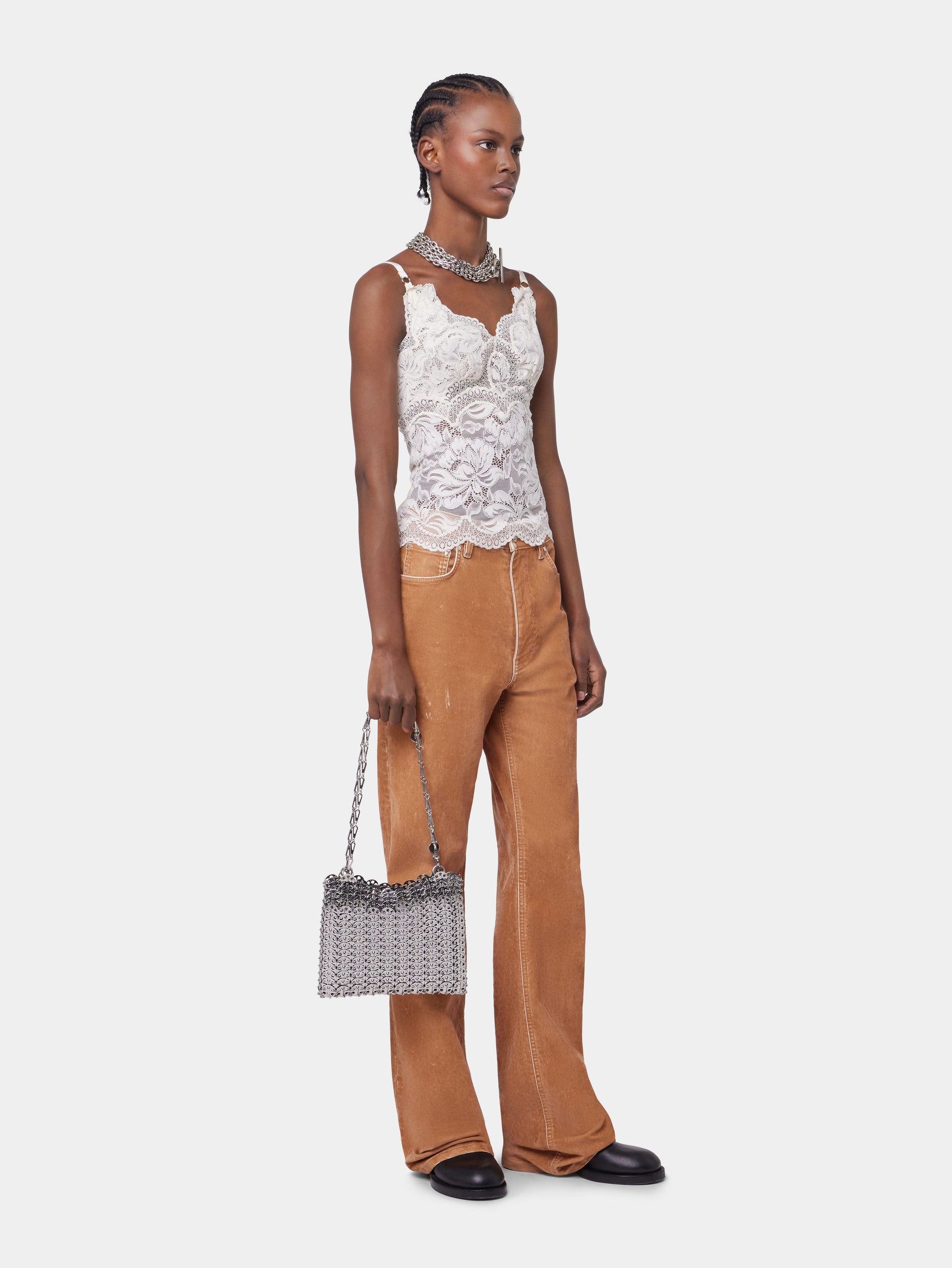CAMEL FLARED DENIM TROUSERS position 4