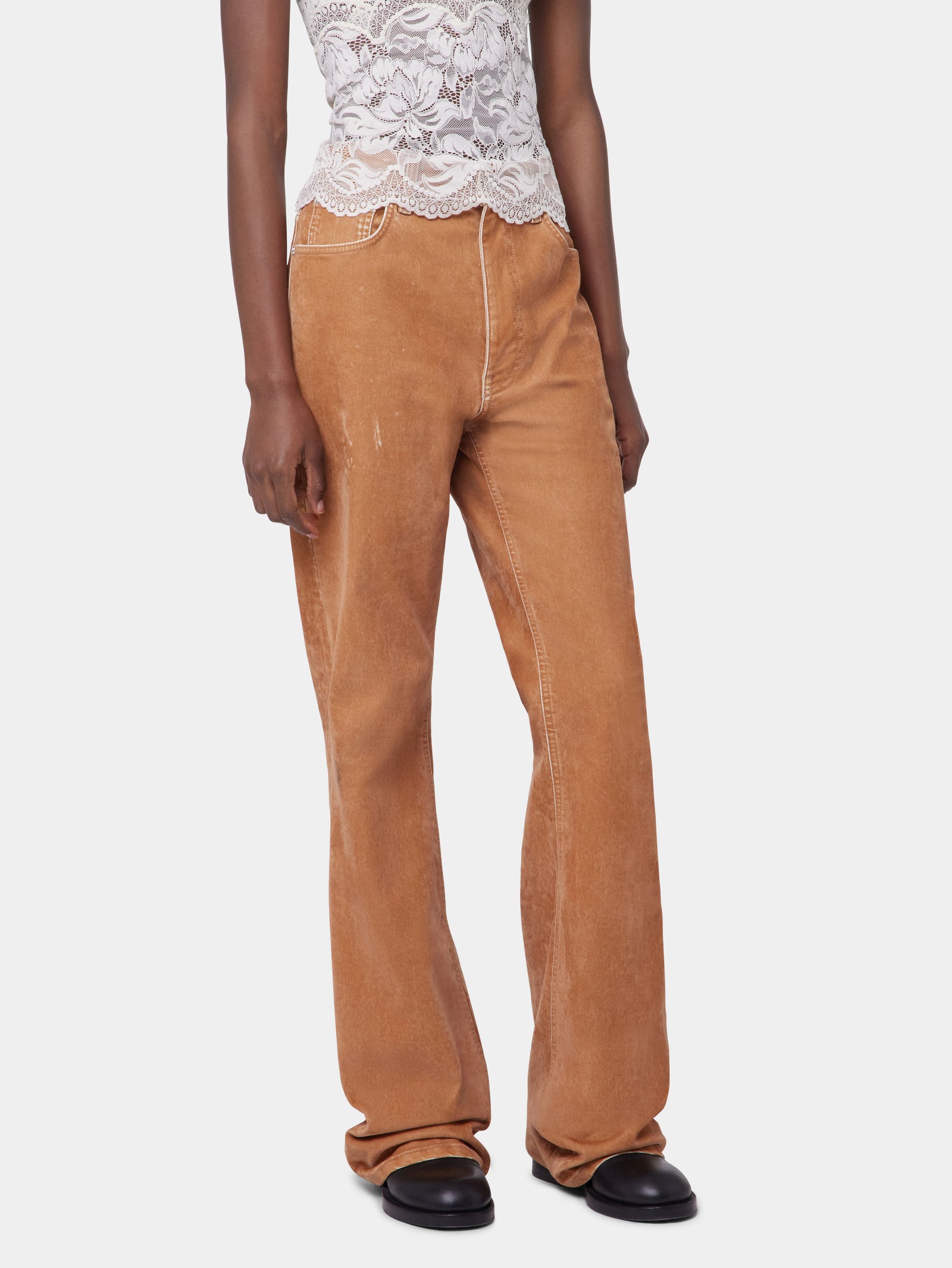 CAMEL FLARED DENIM TROUSERS position 3 - Image 3