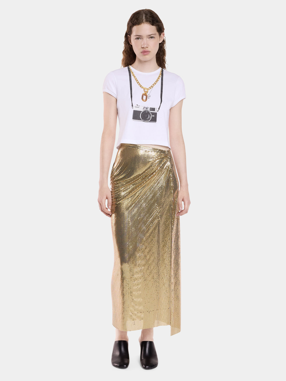 LONG GATHERED SKIRT IN MESH